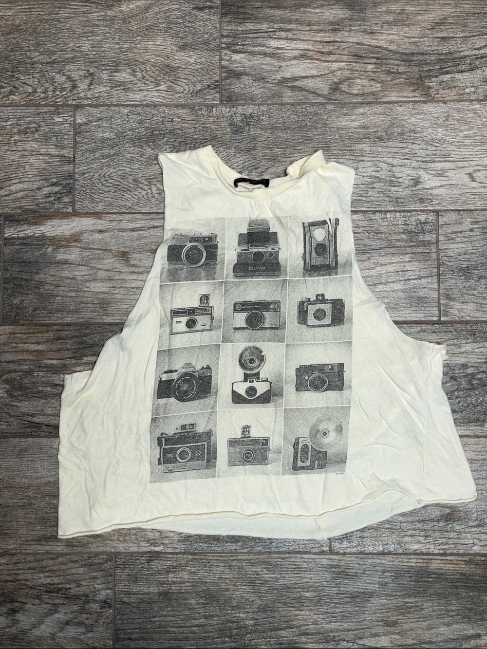 Brandy Melville Cream Graphic Camera Tank Top